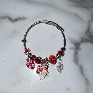 Silver-Tone Charm Bracelet with Red Crystal Accents and Minnie Charm